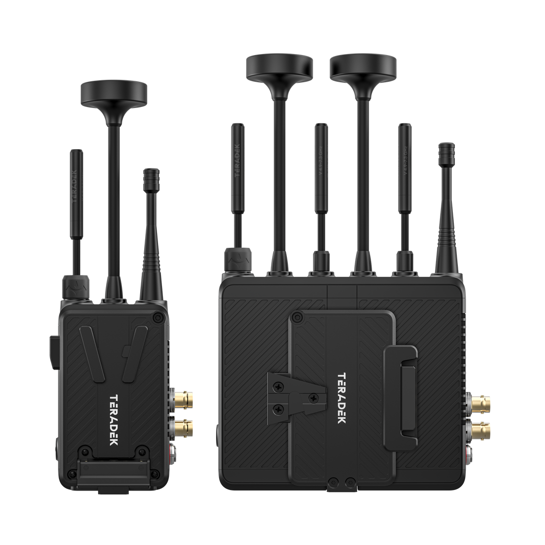 10-2720-V, Bolt 7 MAX 12G-SDI/HDMI Wireless TX/RX Deluxe Set - 2x V-Mount Battery Cradles - Side View